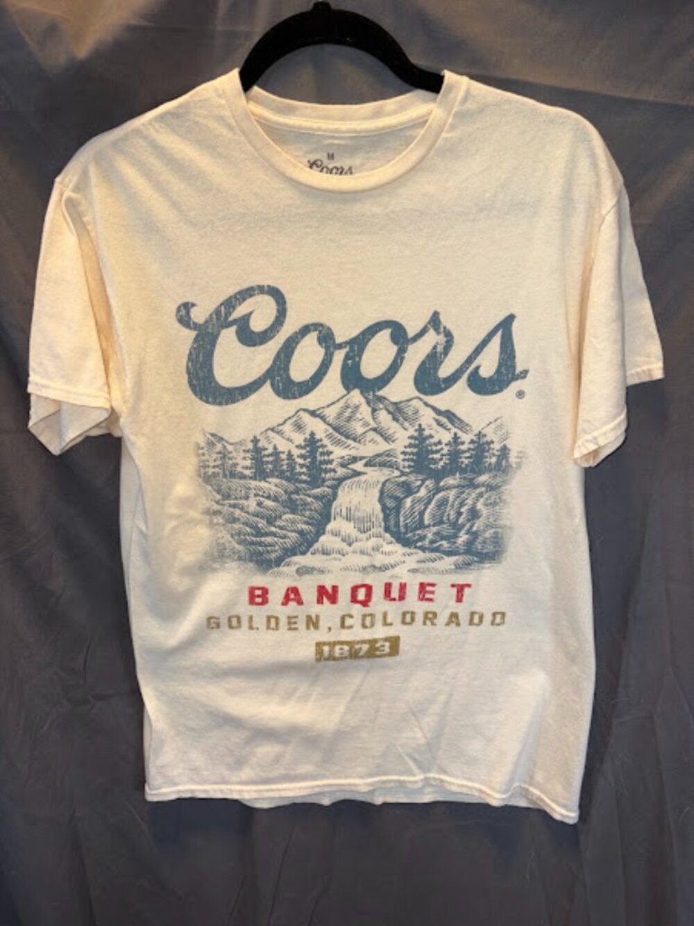 Women's Coors Beer Waterfall T-Shirt Beige Size Medium